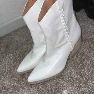Women's White Leather Western Boots